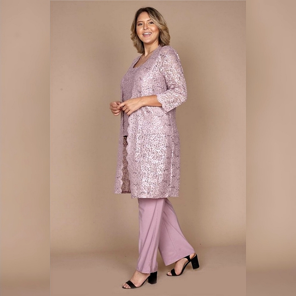 NWT Mauve Mother of the Bride Three Piece Pant Suit Made in USA
